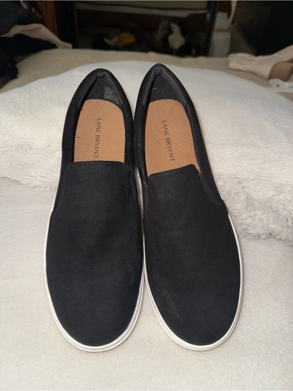 Lane Bryant Black Slip-On Canvas Loafers with White Sole